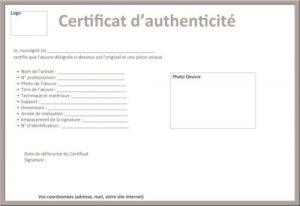 modèle de certificat d'authenticité